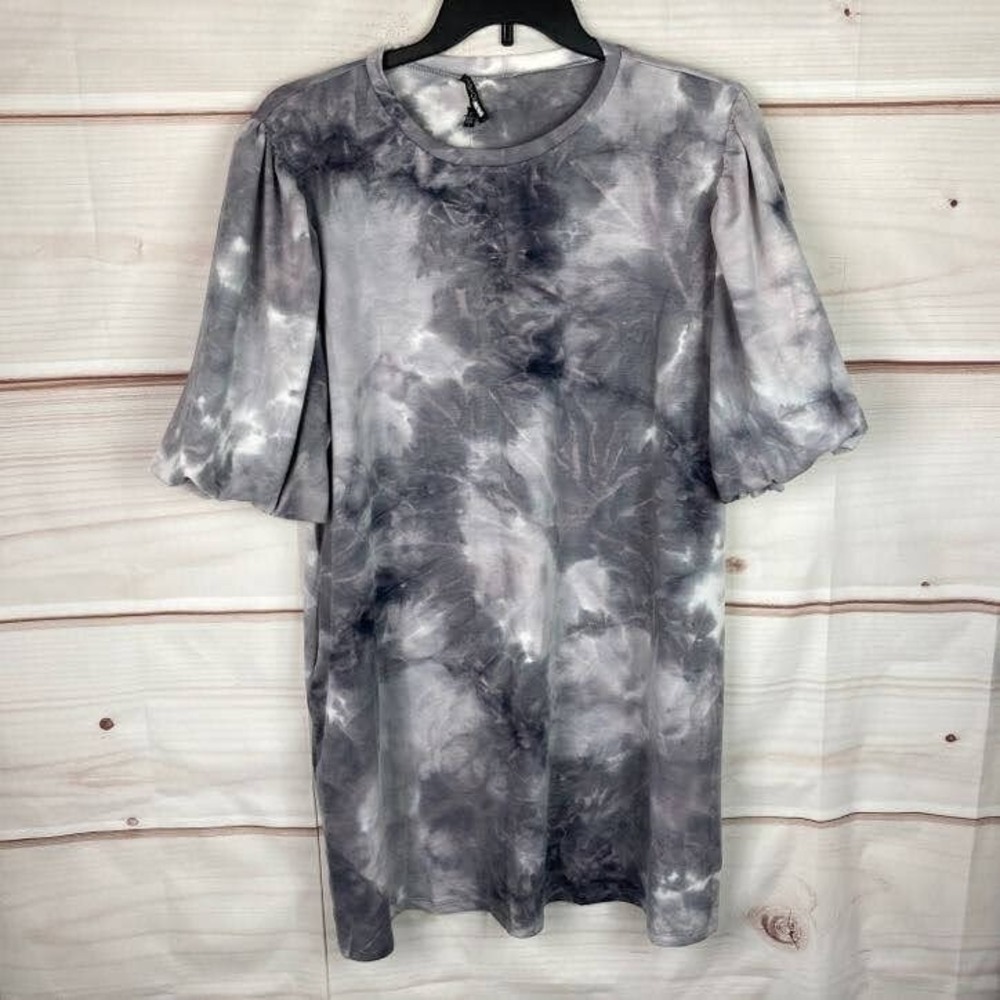 Fashion Nova Dress Womens‎ 2X Purple Tie Dye T-Shirt Mini Puff Sleeve Knit